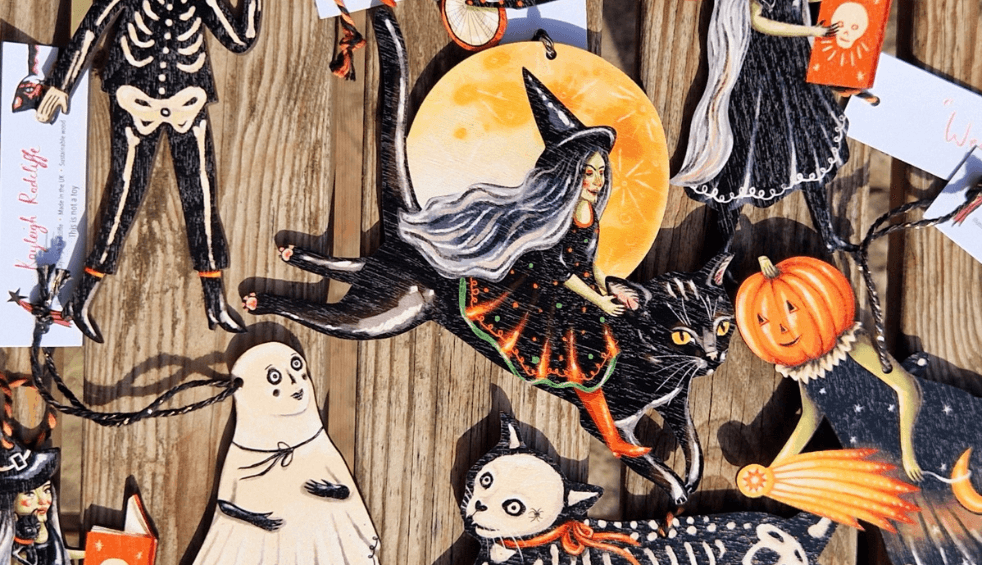 A selection of handmade Halloween decorations.