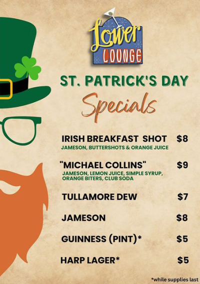 Lower Lounge_ St Patty's Day Specials