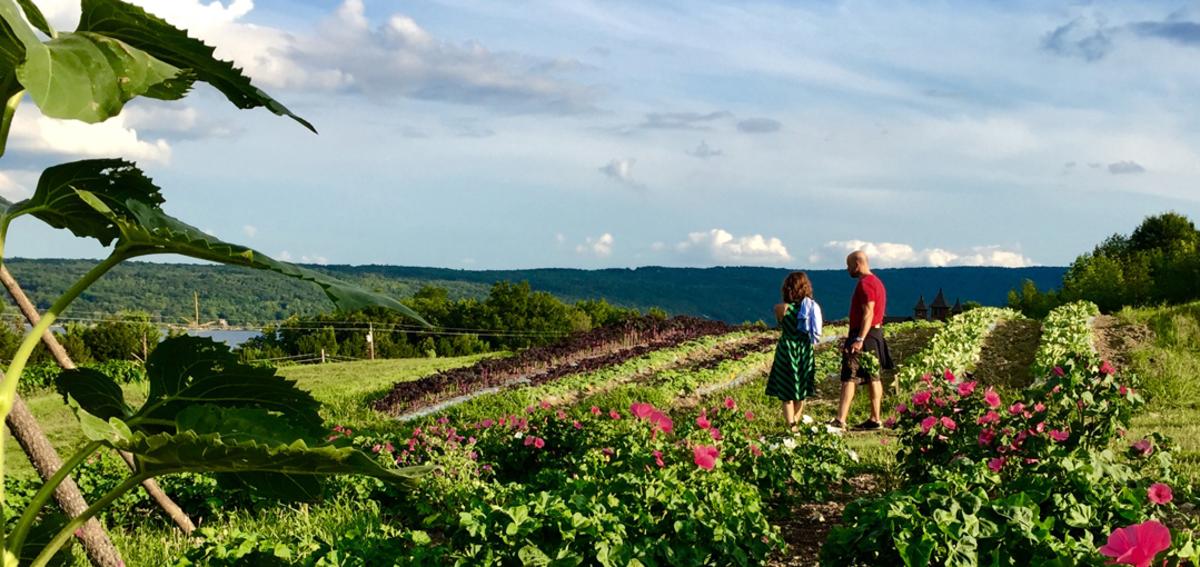 A couple walking the farm