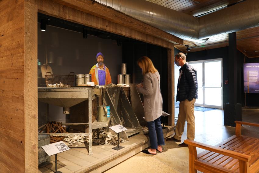 Guests interact with the holographic Waterman exhibit at the Annapolis Maritime Museum.