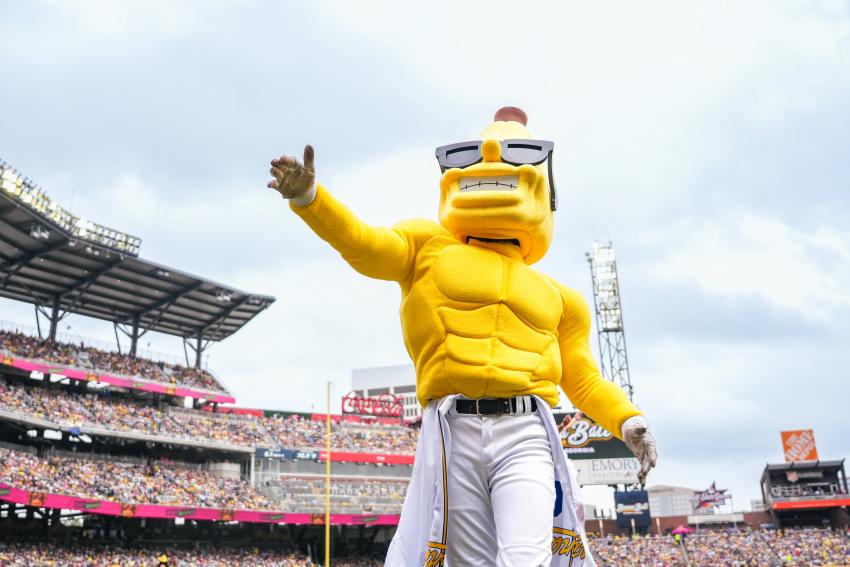 Split - the Mascot for the Savannah Bananas at a game in Atlanta