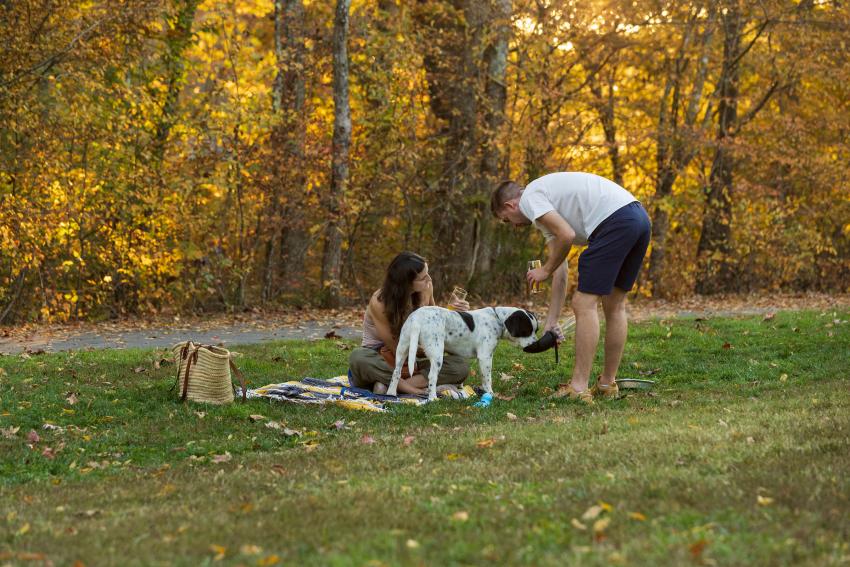 Couple With Dogs at Eno River Brewing Near Riverwalk