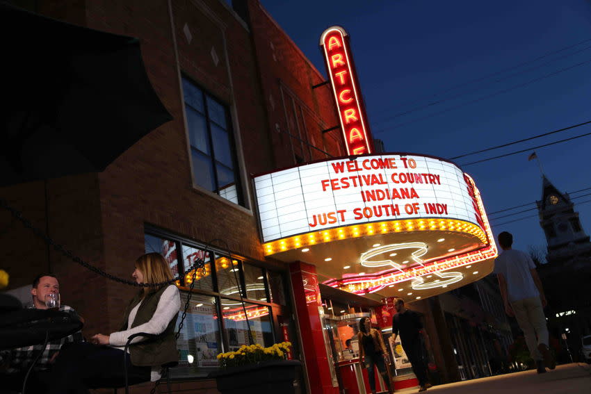 The Historic Artcraft Theater at night in Franklin in Festival Country