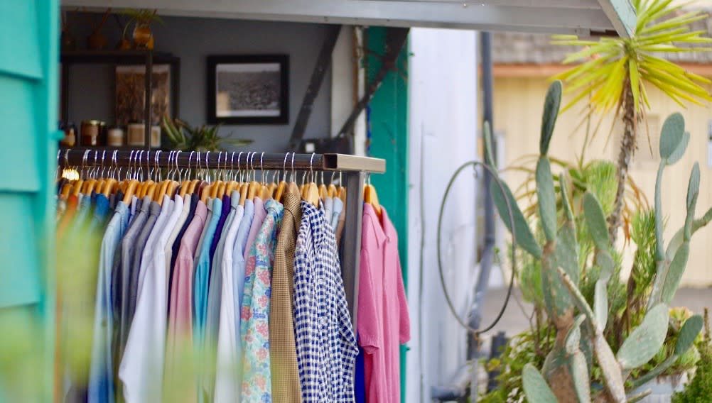 Clothing rack at a Satellite of Love in SLO CAL