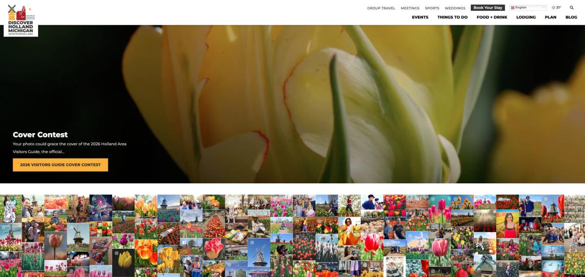 The Tulip Time landing page on the Holland Area Convention & Visitors Bureau website.