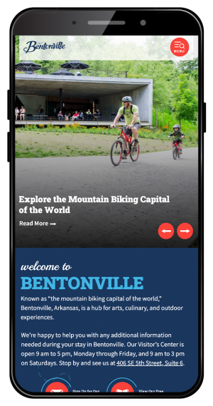 Visit Bentonville | Simpleview CMS website on mobile device