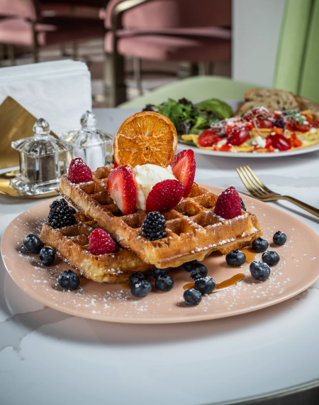 Pink Pistachio Waffles