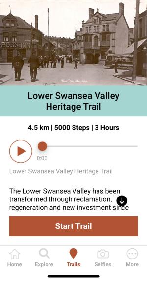 Screengrab of the Tawe Trails app.