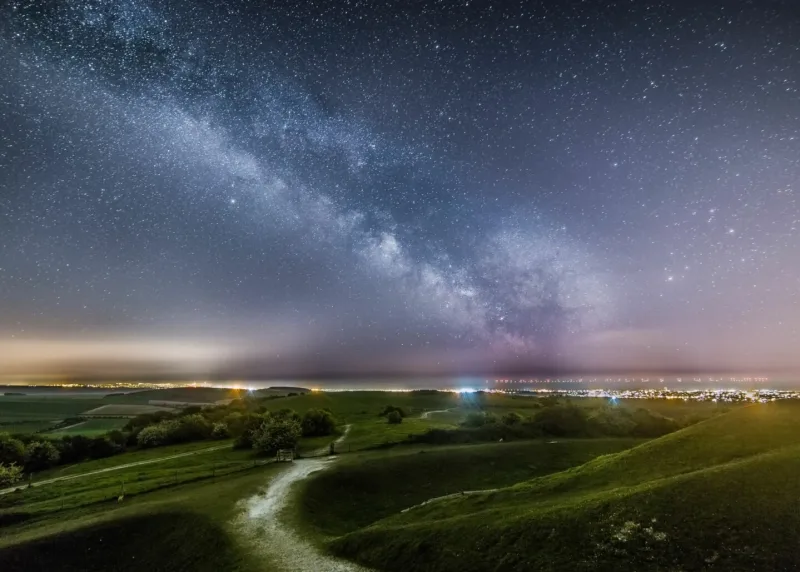 The milky way view in the sky from cissbury ring in Sussex