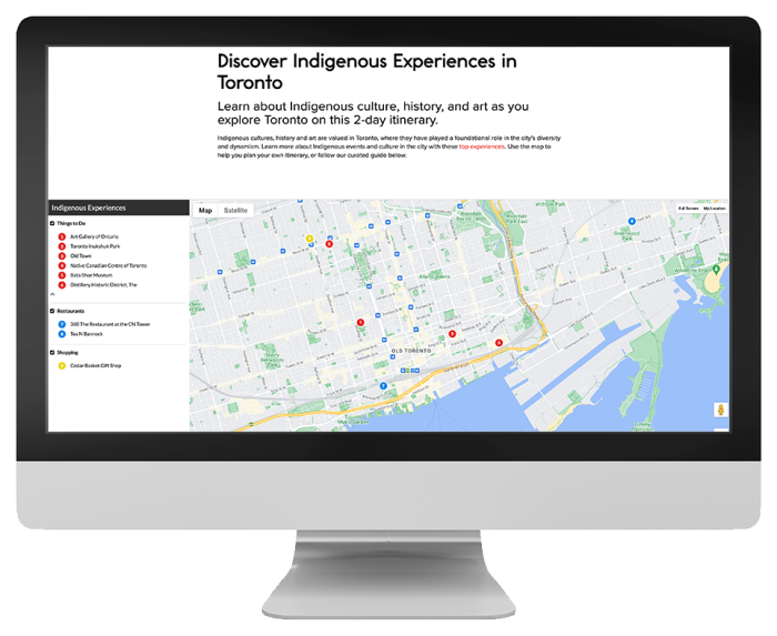 Desination Toronto Indigenous Experiences Map Publisher 2024 - on desktop computer