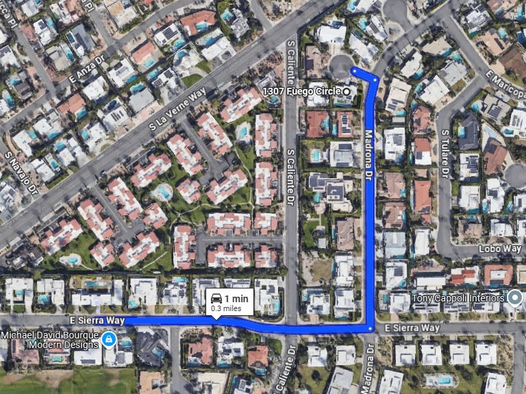 Map to 1100 E Sierra Way in Palm Springs