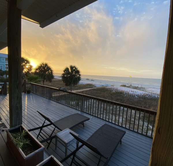 sunrise on the back deck of Turtle Beach Inn