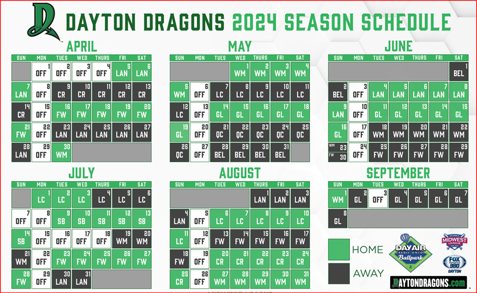 Dayton Dragons 2024 Season Schedule