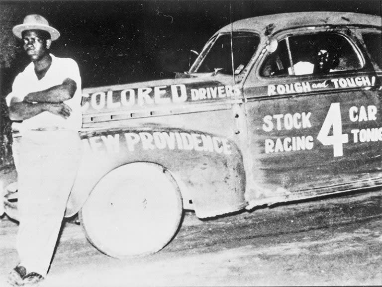 Cave Johnson, Jr. and his stockcar.