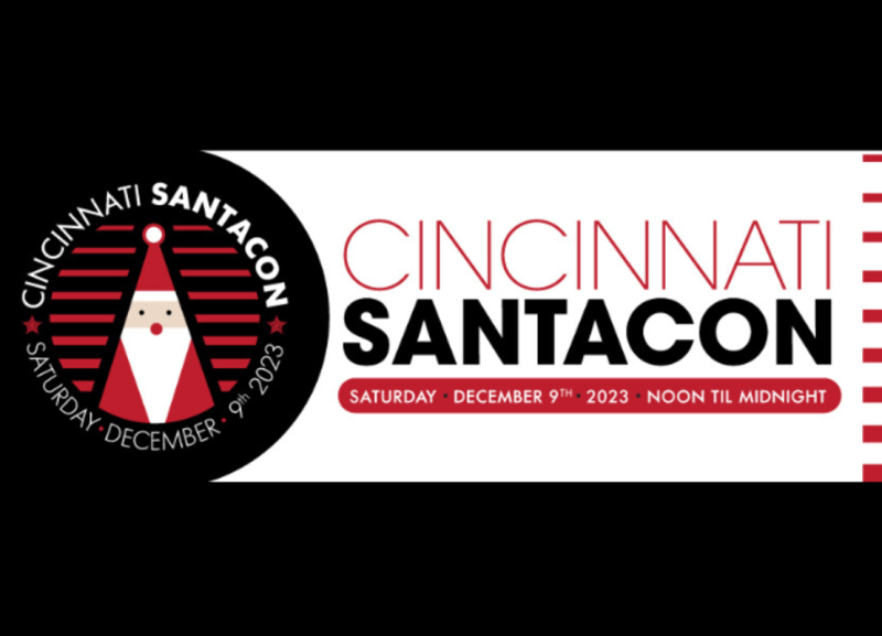 Image is a poster promoting "Cincinnati Santacon on Saturday, December 9".