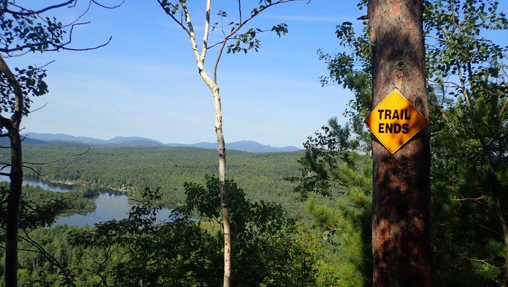 Trail Ends sign overlooking the Lake George Area