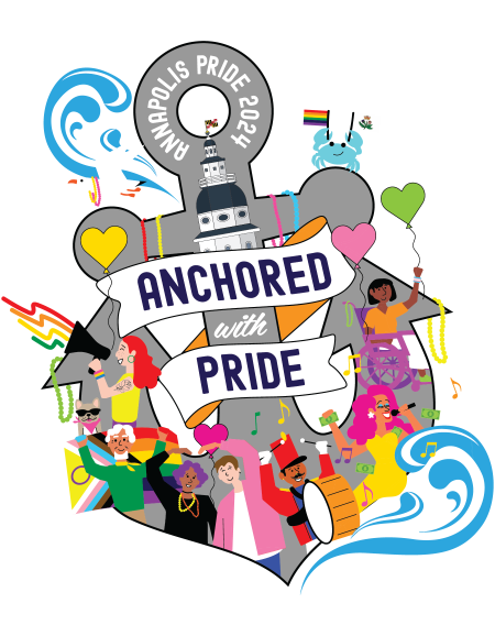Annapolis Pride Logo with a graphic of people and the state house