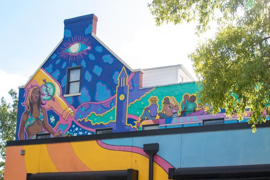 Colorful Mural on the Side of the CholaNad Restaurant on Franklin Street, Chapel Hill