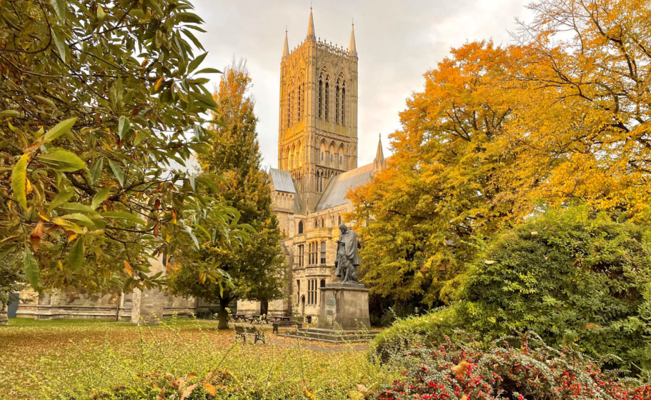 view of Lincoln Cathedral from the gardens