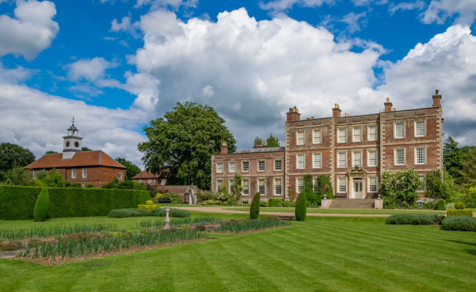 A view of Gunby Hall and the garden exterior