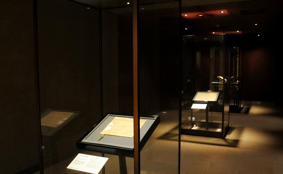 Magna Carta in a display case at Lincoln Cathedral