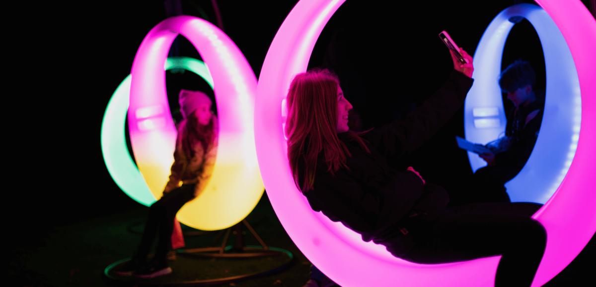 Outdoor attraction lights at Marwell Zoo at Christmas in the New Forest