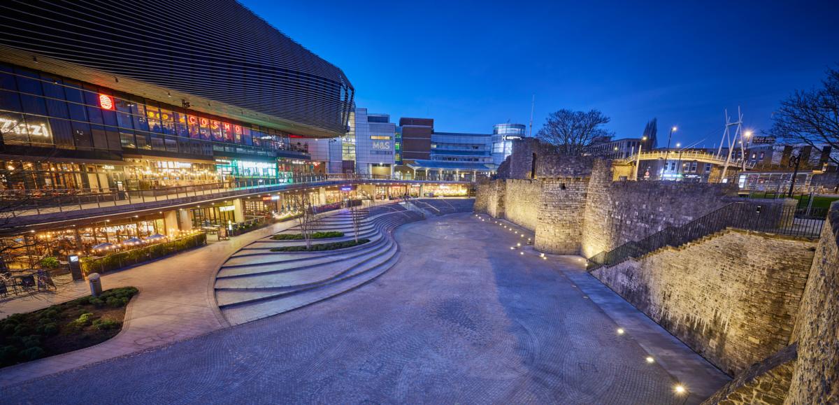 Medieval Town Walls and Westquay at Night