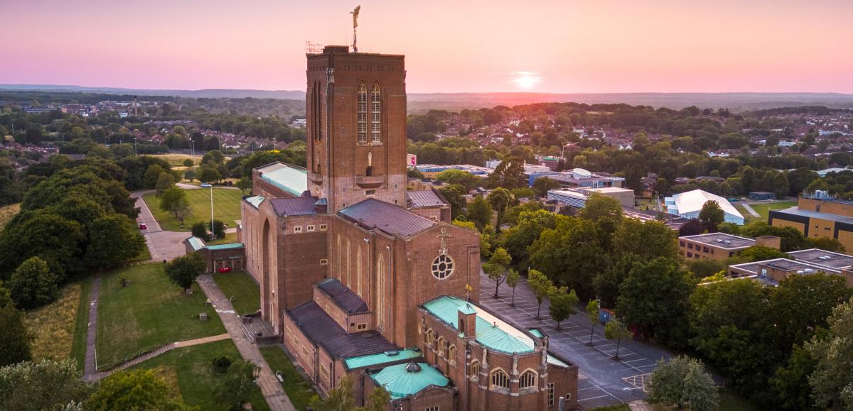 Guildford Cathedral at sunset - image credit Dan Hannington
