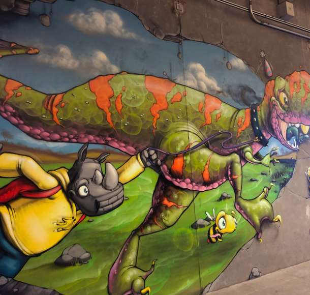 Dinosaur Wall Mural at Prairiefire in Overland Park