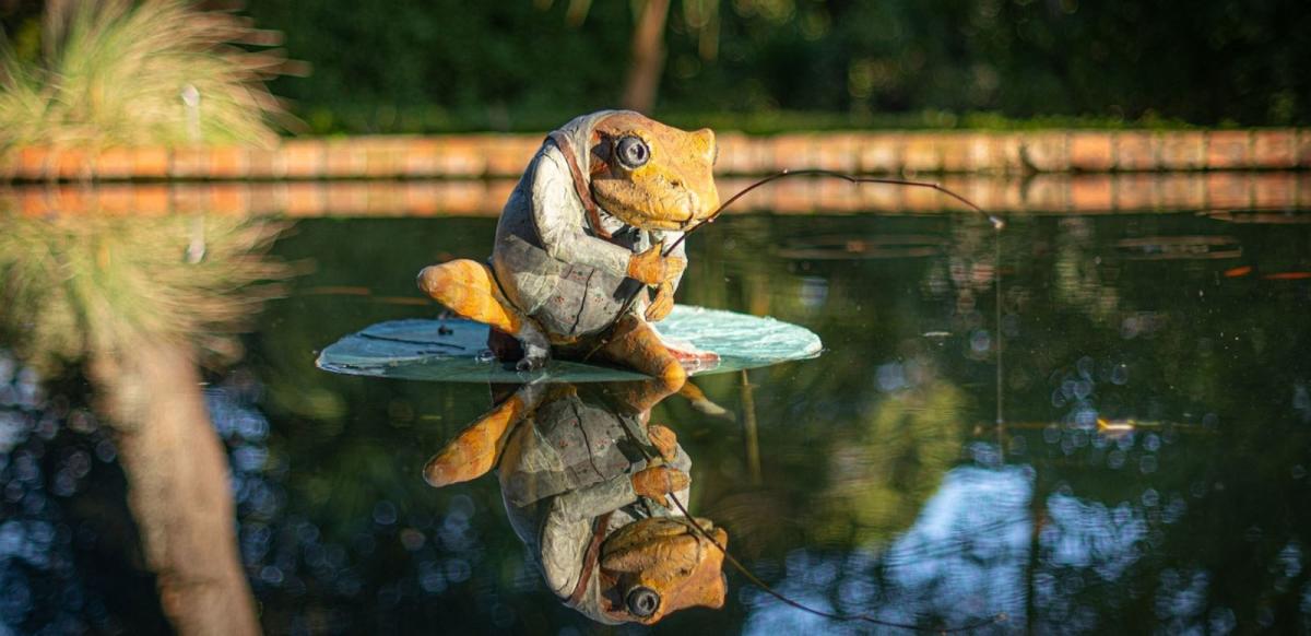 Beatrix Potter's Jeremy Fisher character is the centerpiece of the lily ponds at Abbotsbury Subtropical Gardens in Dorset