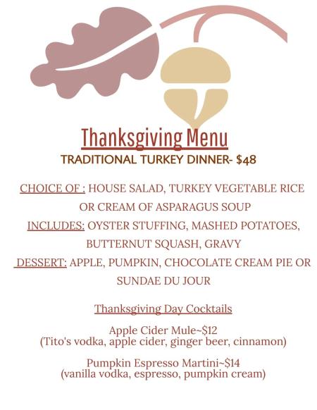 Thanksgiving menu