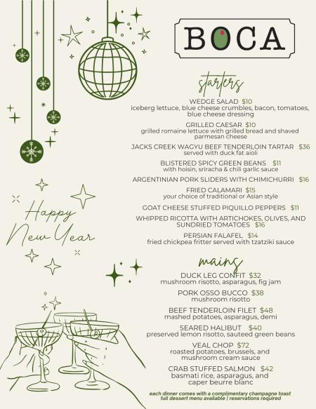 Boca Menu NYE 2026