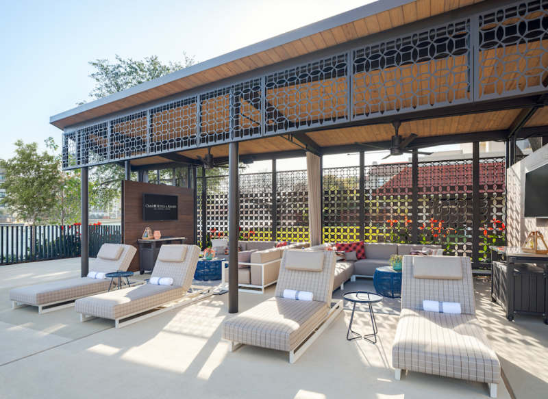 Poolside lounge chairs at the Omni Las Colinas in Irving, TX