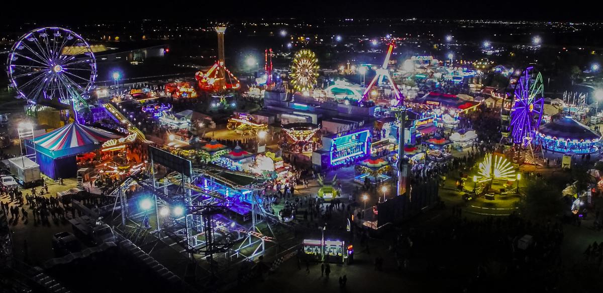 Ostrich Festival - Drone View at Night