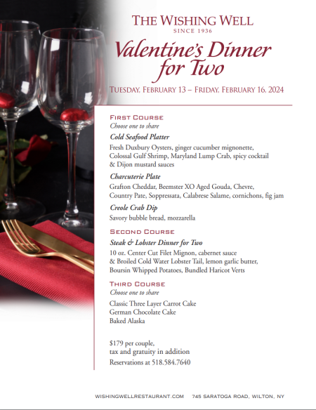Valentine's Day themed restaurant menu