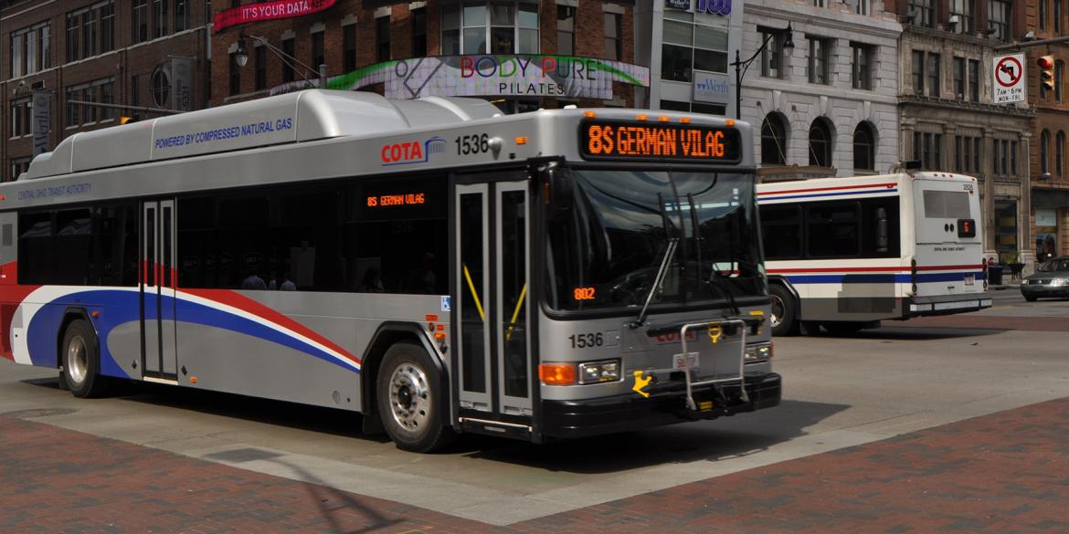 A Central Ohio Transit Authority bus in Columbus, OH