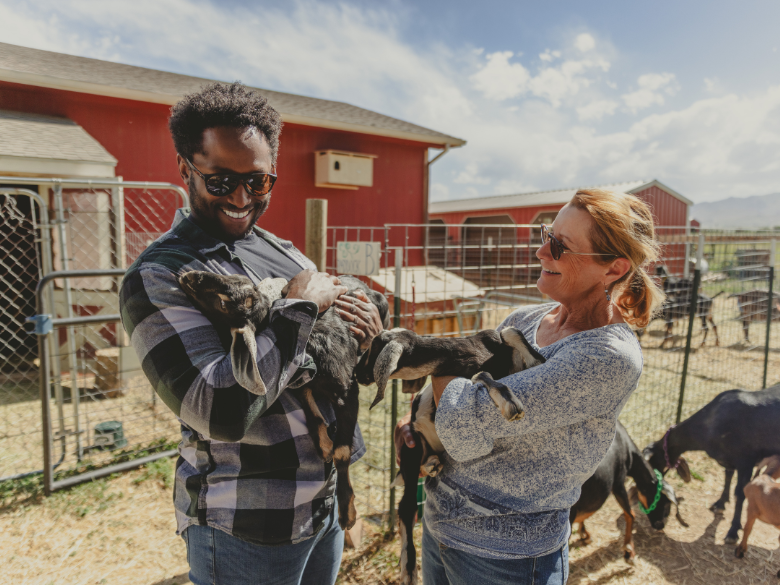 People enjoying goats at Art of Cheese