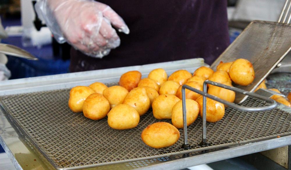 warm donut holes at Greek Fest in Fort Wayne