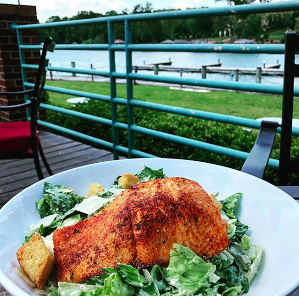 Salmon plate with lakefront view at Port City Club