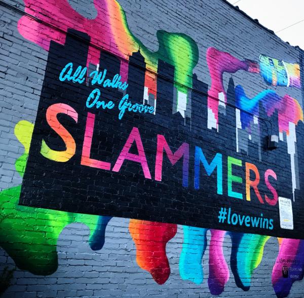 Slammers Mural located outside of the buildling.