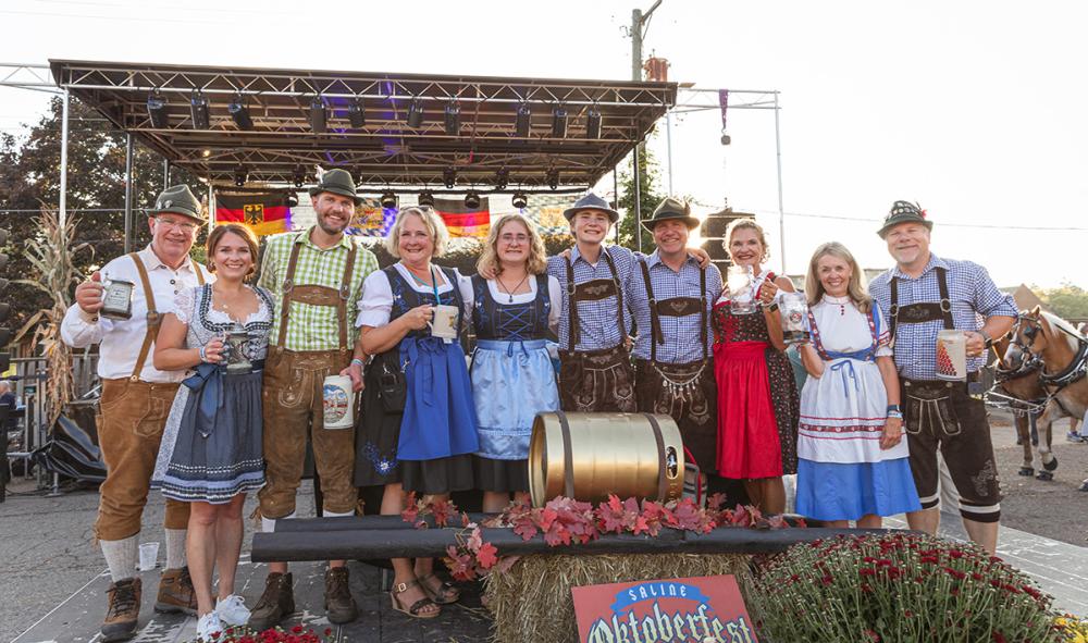 Group dressed in German garb at Saline's Oktoberfest
