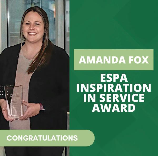 Amanda Fox pictured with award given to her by ESPA