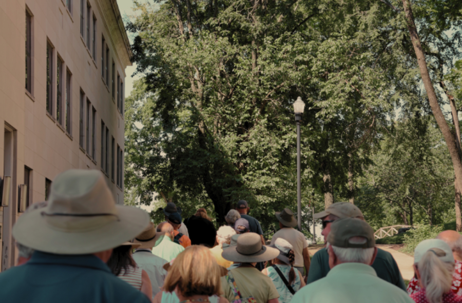 A tour group of the Hilltop History and Haunts Tour on Western Kentucky University Campus in Bowling Green, Kentucky.