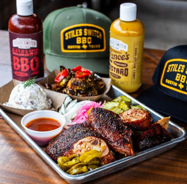 Plate of texas BBQ from Stiles Switch in Cedar Park, Texas