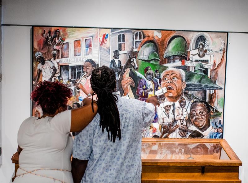 Couple looking at history display