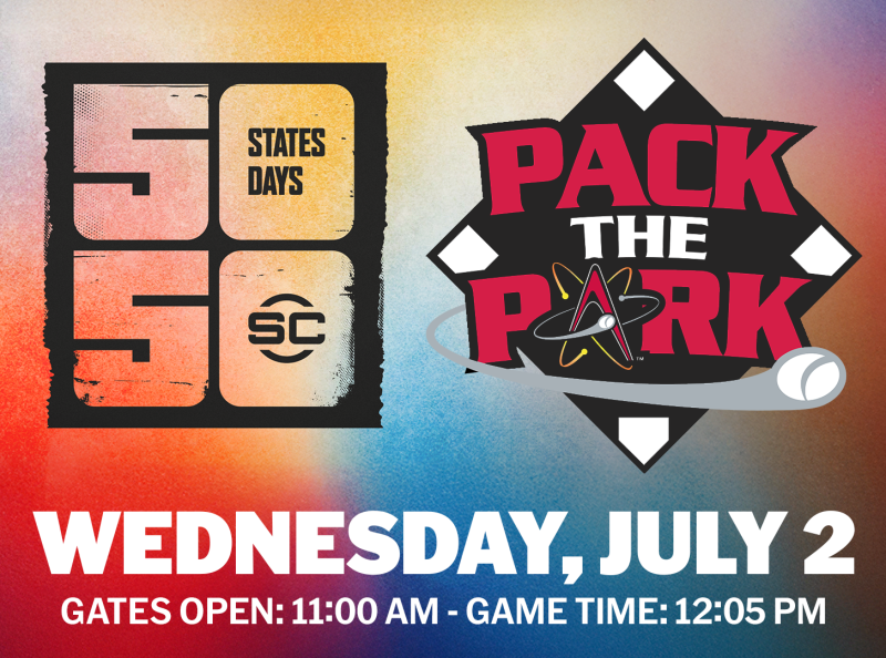 A graphic advertising the Pack the Park promotion for the Isotopes game on July 2.
