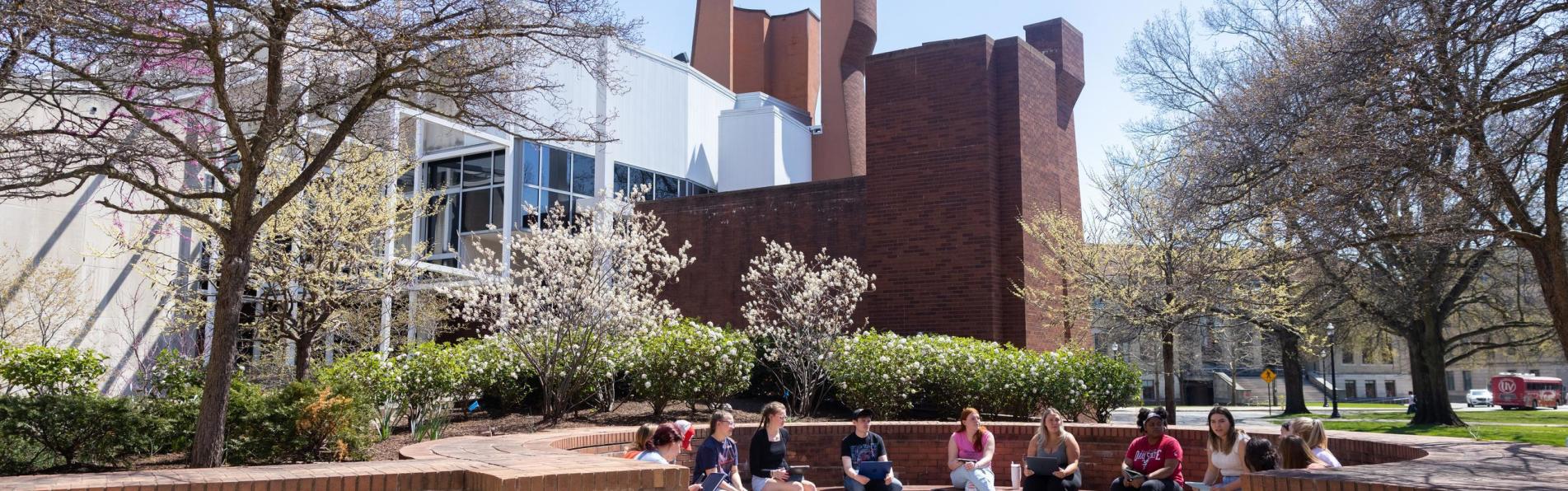 An external shot of the Wexner Center for the Arts in the spring.