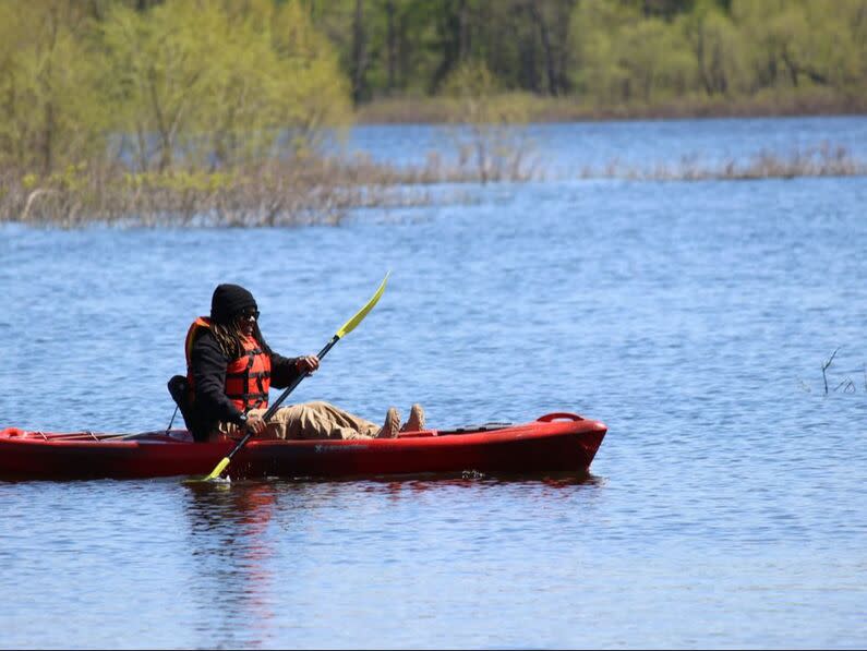 Man kayaking in the Wabashiki Wetlands in Terre Haute, Indiana
