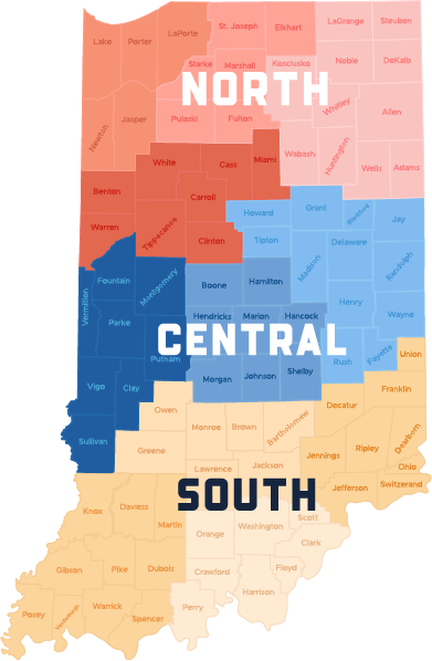 North / Central / South Indiana Map