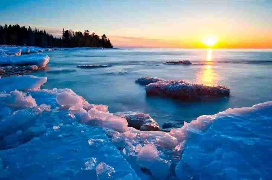 Lake Superior Ice Wanes under a Spring Sunrise